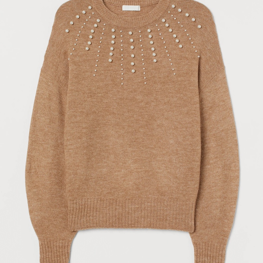 Women's Tan Sweater with Pearl Accents (5)